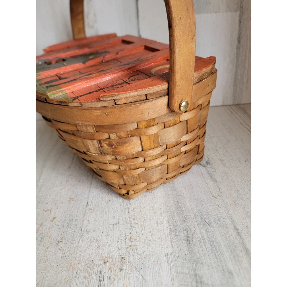 Unique vintage wooden trick or treat Halloween basket candy slot haunted house